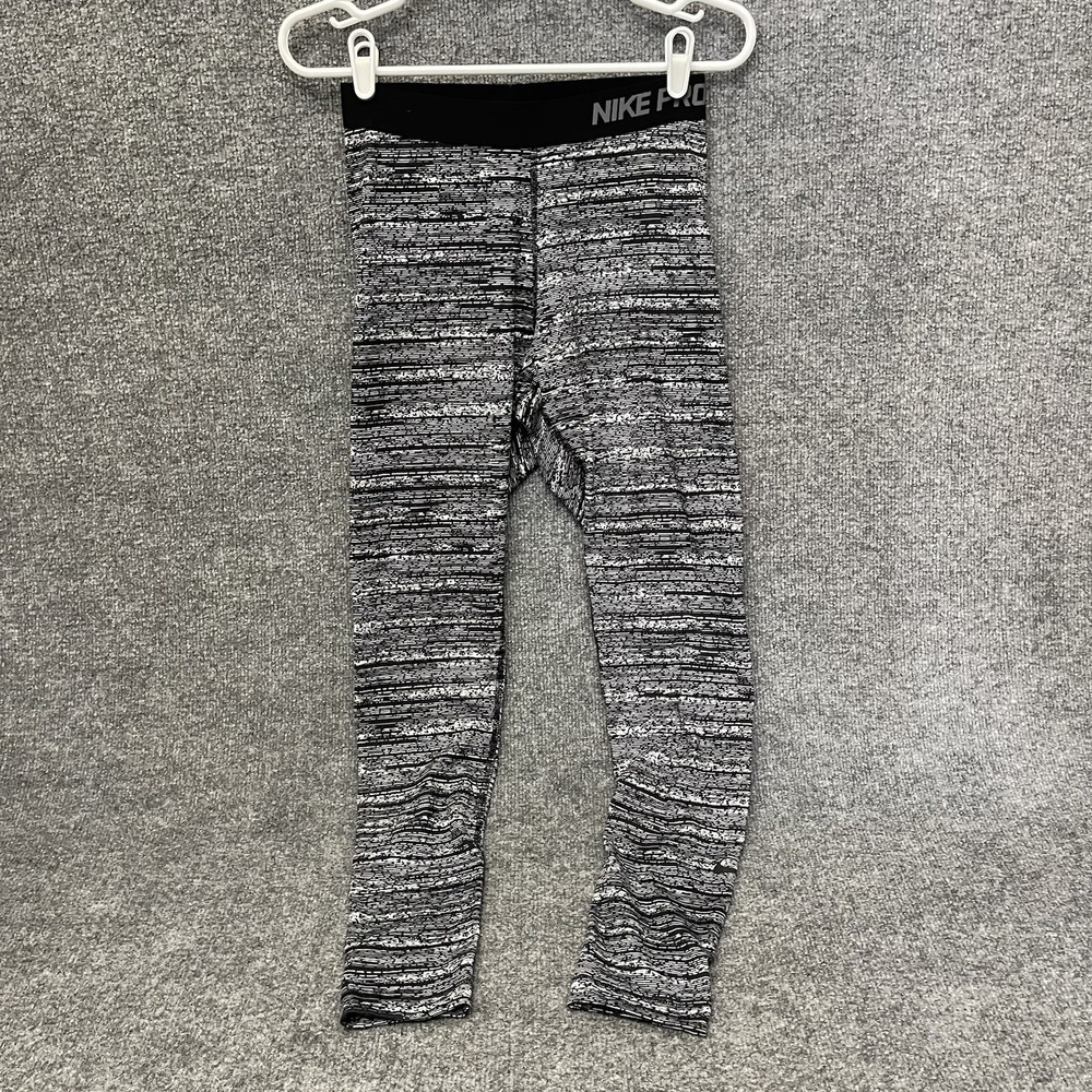 Nike Pro Leggings Women's Sz M Dri Fit  Fleece Black White